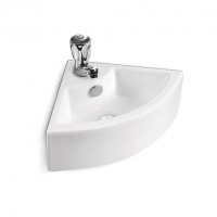 Small Corner Wall Mount Vessel Sink,White Vitreous China, Above Counter Corner Sink with Single Faucet Hole and Overflow