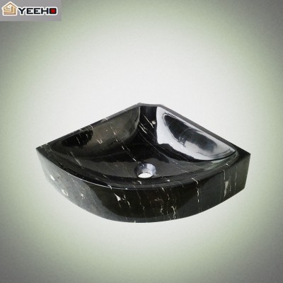 Bathroom Cloakroom Compact Small Mini Corner Black Marble Wash Basin Sink