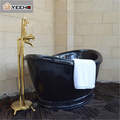 Freestanding hand made black stone material bathtub luxury boat shape bathroom granite bath tub