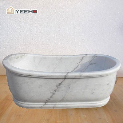 Cheap white marble stone double ended pedestal bathroom tub