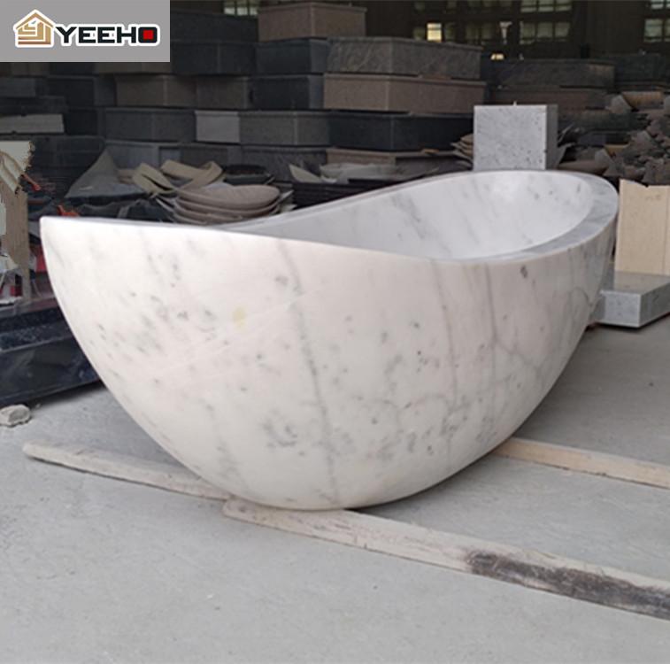 Hotel home modern hand carving white marble stone freestanding bathtub