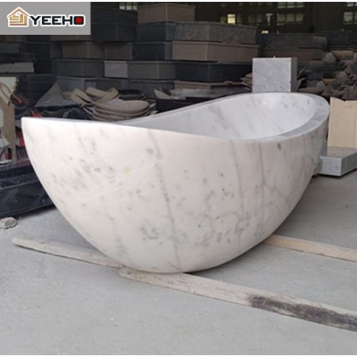 Hotel home modern hand carving white marble stone freestanding bathtub